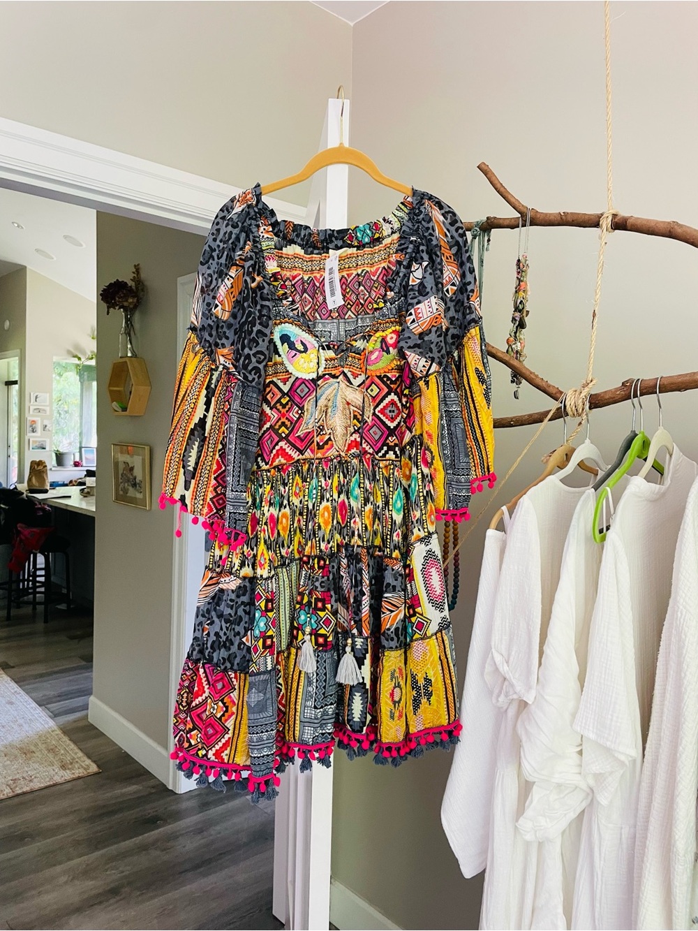 NWT BOHO made in India cotton bright dress OS